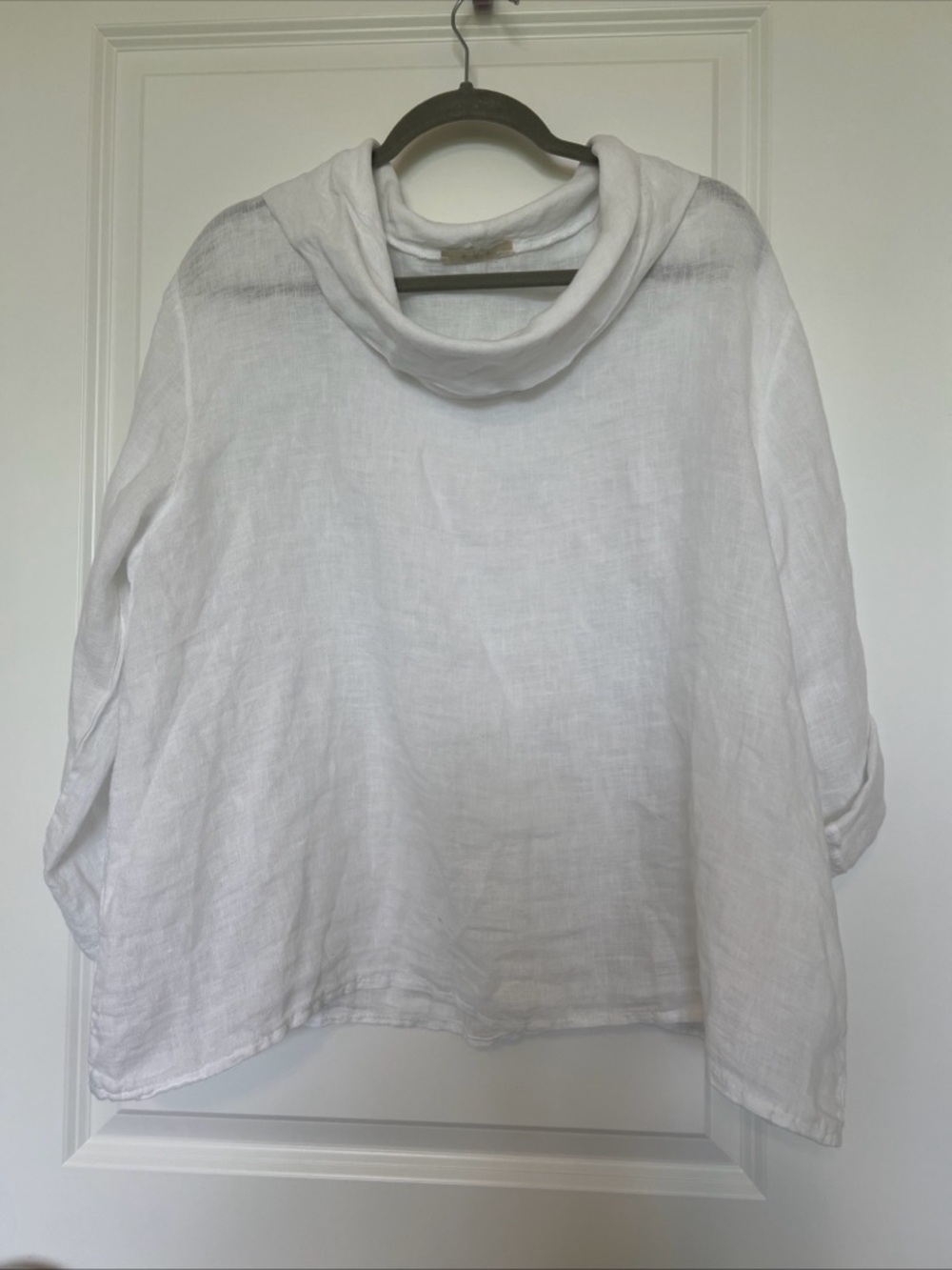 LINO White 100% Linen Cowl Neck Top boxy NWOT M-L
